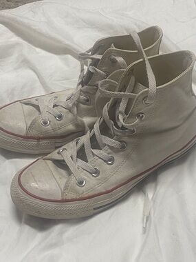 Converse Women’s High-Top Sneakers in Off-White with Red Trim